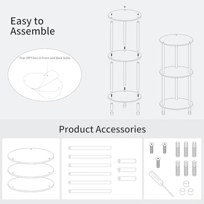 Clear Round Acrylic Side Table for Small Spaces, 11.81" L x 11.81" W x 26.7" H, 3 Tier Small Modern Drink End Table Nightstand, Minimalist Bedside Table for Living Room, Bedroom, Bathroom - size: 3 Tier 1-Pack (26.7"H)