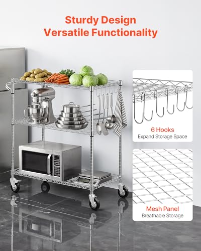 VEVOR Kitchen Utility Cart, 3 Tier Heavy Duty Adjustable Wire Storage Rack, Commercial Steel Rolling Service Trolley on Wheels, Work Table with Handle Bar, for Garage and Laundry Room, 35x17.8x40.9 in - size: 18"D x 35"W x 40.9"H Upgraded