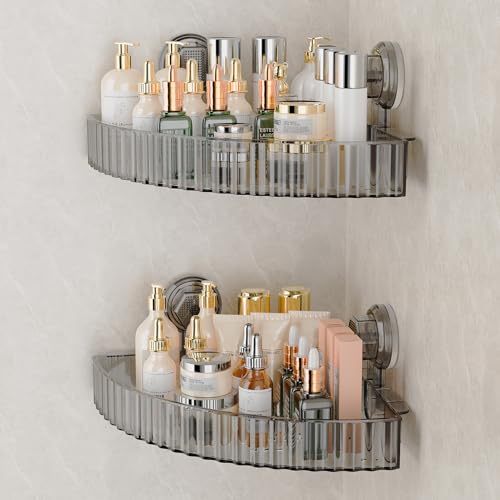 Shower Caddy Suction Cup Bathroom Shower Organizer for Bathroom Storage & Home Decor & Kitchen No Drilling Large Capacity Removable and Reusable Shower Shelves for Inside. (black, corner) - color: Black, size: Corner
