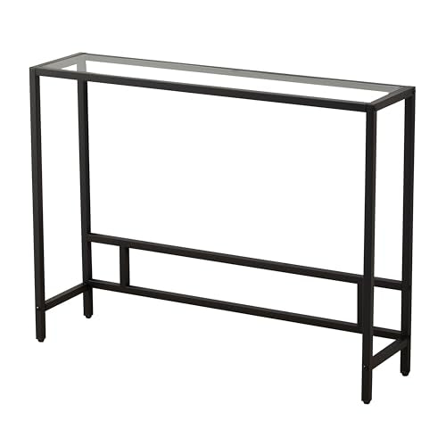 MAJARO Small Modern Console Table for Entryway, Tempered Glass with Metal Frame Sofa Table for Living Room, Hallway, Office (Single-Layer, Black) - color: Black, style: Single-layer
