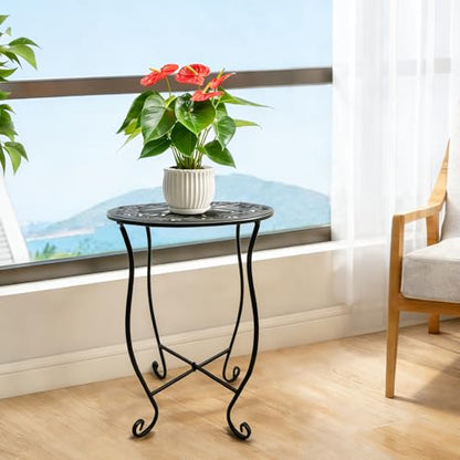 Arbuxzuy 4-Pack 17" Tall Round Metal Outdoor Side Tables,Flower Pot Stand | 17" tall decorative flower pot stands,Rustproof potted holder,120 lbs load capacity, indoor/outdoor use - size: 4pcs