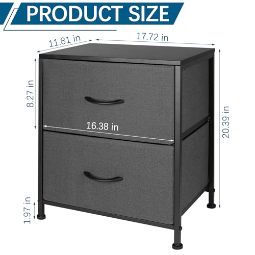 Small Dresser with 2 Drawers Fabric Nightstand for Bedroom Night Stand Bedside Table with Wood Top End Table for Small Space, Apartment, Hallway, Entryway, Metal Frame - color: Grey