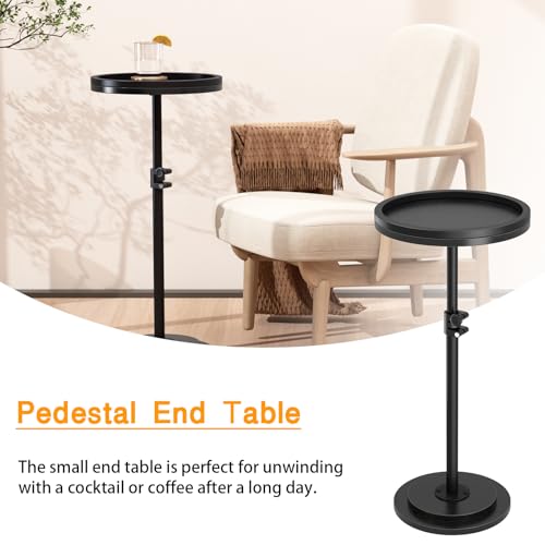Small Side Table, Drink Table, Height Adjustable Round End Table, Pedestal Side Table for Small Spaces in Living Room, Bedroom, Black - color: Black-standard