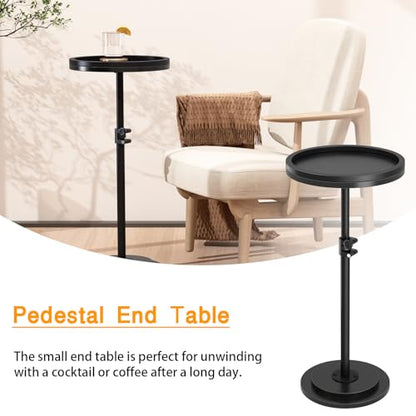 Small Side Table, Drink Table, Height Adjustable Round End Table, Pedestal Side Table for Small Spaces in Living Room, Bedroom, Black - color: Black-standard