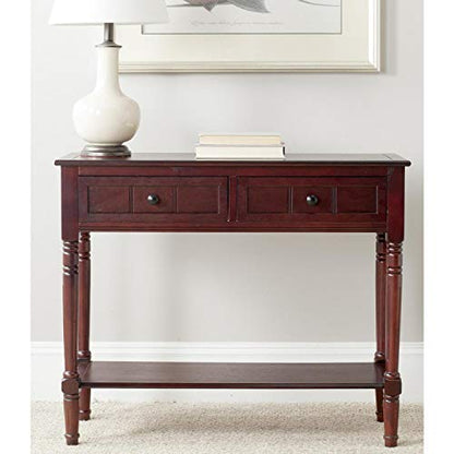 SAFAVIEH Furniture - Samantha 2-Drawer Console Table - Distressed Black - Solid Wood - Classic Storage Design - Ideal for Entryway, Living Room, Hallway, 35.8"W x 13.8"D x 29.5"H (AMH5710B) - color: Distressed Black