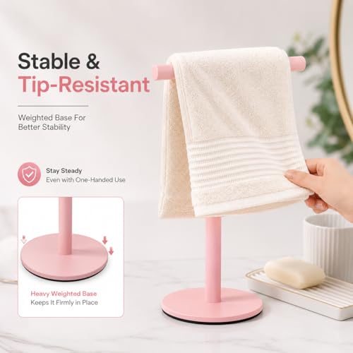 Pink Bathroom Hand Towel Holder Stand，T-Shape Hand Towel Holder Stand SUS304 Stainless Steel for Bathroom，Kitchen or Vanity Countertop - color: Pink