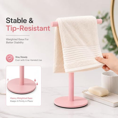 Pink Bathroom Hand Towel Holder Stand，T-Shape Hand Towel Holder Stand SUS304 Stainless Steel for Bathroom，Kitchen or Vanity Countertop - color: Pink