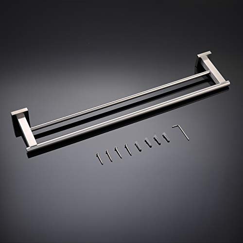 Miyili 24-Inch Bathroom Double Towel Bar Brushed Stainless Steel Bath Towel Rack Holder Wall Mount, A02N60B - color: Brushed Steel, size: 24-Inch