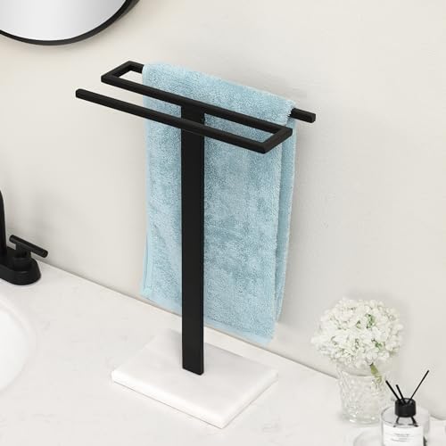 KES Black Hand Towel Holder, Free Standing Towel Rack Towel Stand S-Shape with Marble Base for Bathroom Countertop SUS304 Stainless Steel Matte Black, BTH223-BK - color: Matte Black