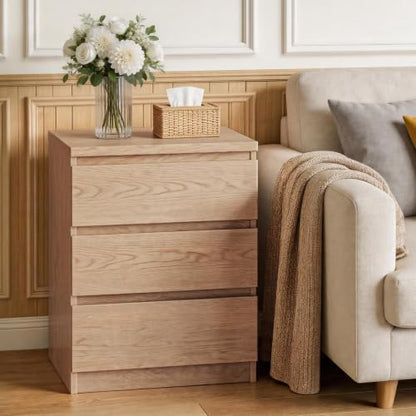 Nightstand with Drawers, Bedside Table with Drawers, Sofa Side Table Storage Cabinet, Night Stand for Bedroom Living Room (1, 3 Drawers Nature, 19.7" W×15.6" D×26.57" H) - color: 3 Drawers Nature