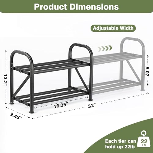 2-Tier Shoe Rack for Closet, 16"-32" Expandable Shoe Rack, Adjustable for Entryway Closet Doorway Sturdy Metal, Black - color: 2 Layers and 6 Tubes