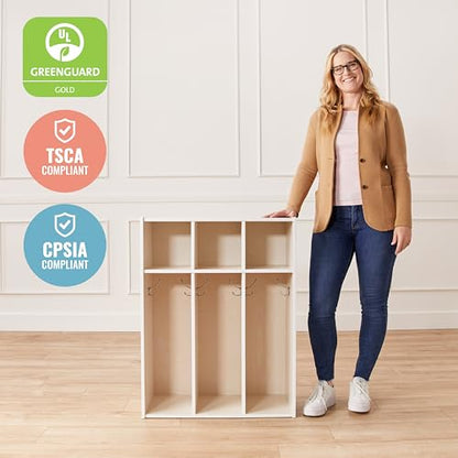 ECR4Kids Streamline 3-Section Toddler Coat Locker with Cubby Storage, Kids Furniture, White Wash - color: White Wash