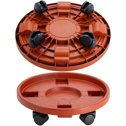 Doseno Plant Caddy with Wheels, Plant Dolly with Wheels, 2 Pack, 13 in | Round rolling plant caddy, 200 lb capacity; plant saucer on wheels with 360° casters moves flower pots indoors or on patios - color: 2 Pack-Brown