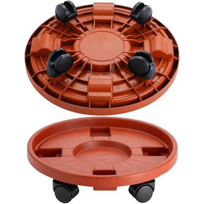 Doseno Plant Caddy with Wheels, Plant Dolly with Wheels, 2 Pack, 13 in | Round rolling plant caddy, 200 lb capacity; plant saucer on wheels with 360° casters moves flower pots indoors or on patios - color: 2 Pack-Brown
