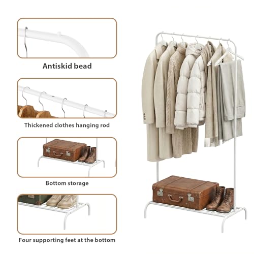 Small White Clothing Rack 2 Pack, Metal Garment Rack No Wheels, Free Standing Clothes Rack with Bottom Shelf for Hanging Clothes, Space Saving Closet Organizer for Bedroom, Laundry Room - color: White /2-Unit