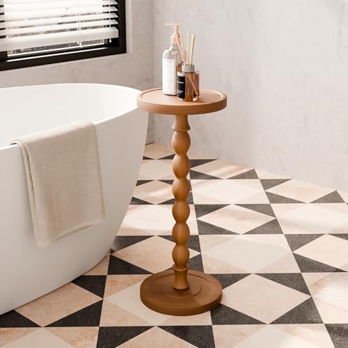 Rubber Wood Round Side Table, Solid Wood Small Drink Table for Small Spaces, Modern Accent Tables, End Tables for Living Room, Bedroom and Office (Light Walnut, 9.4 Inch) - color: Light Walnut