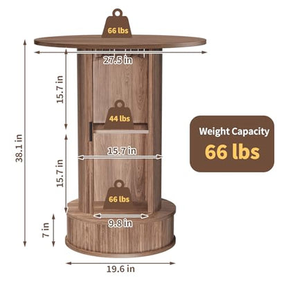 Round Bar Table with 2-Tier Hidden Storage, 38.1" H Wood High Top Table, Bistro Pub Table with Footrest, Cocktail Tables for Coffee Bar, Kitchen Dining Room, Small Space (Walnut) - color: Walnut
