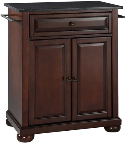 Crosley Furniture Alexandria Granite Top Small Portable Rolling Kitchen Island Storage Cart, Microwave Stand, Mahogany - color: Mahogany, style: Solid Black Granite Top