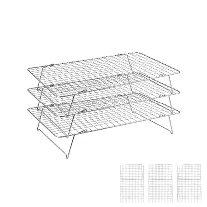 Cooling Rack 16"x10", 3-Tier Stackable & Collapsible Cooling Racks | Cooling Racks for Cooking and Baking, Roasting, Grilling, Oven & Dishwasher Safe (Silver, 3-Tier) - color: Silver, size: 3-Tier