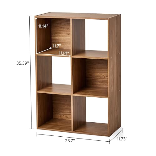 6-Cube Storage Organizer, Bookcase, 3 Open & 3 Closed Back Shelves, Vertical/Horizontal Placement, 11" Cubes (Warm Walnut) - color: Warm Walnut