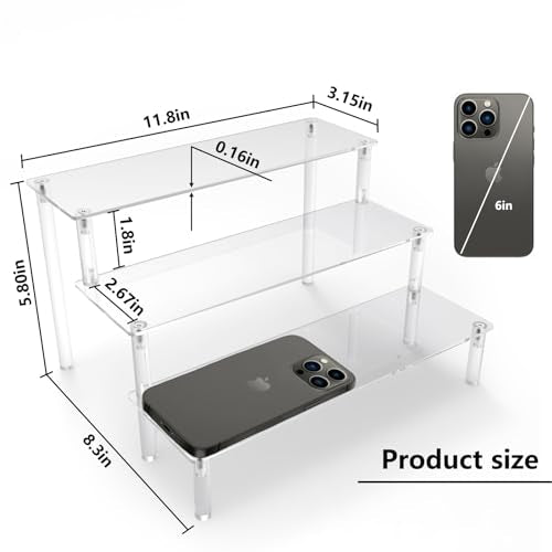 AZEAM Acrylic Riser,2 Pcs Clear Display Risers Stand Cologne Organizer Acrylic Shelves 3 Tier Shelf for Amiibo Funko POP Figures Cupcake Food Desserts Holder Perfume Collection Cosmetic Product
