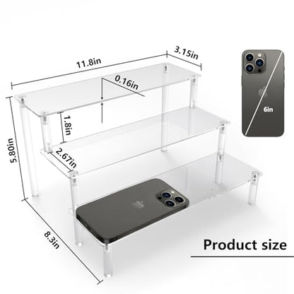AZEAM Acrylic Riser,2 Pcs Clear Display Risers Stand Cologne Organizer Acrylic Shelves 3 Tier Shelf for Amiibo Funko POP Figures Cupcake Food Desserts Holder Perfume Collection Cosmetic Product