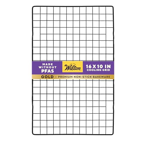 Wilton Gold Non-Stick Cooling Grid, Made Without PFAS, 16 x 10 in. | Non-Stick Steel with Scratch-Resistant Coating, Resists Warping & Extended Handles, Dishwasher Safe, Perfect for Cooling