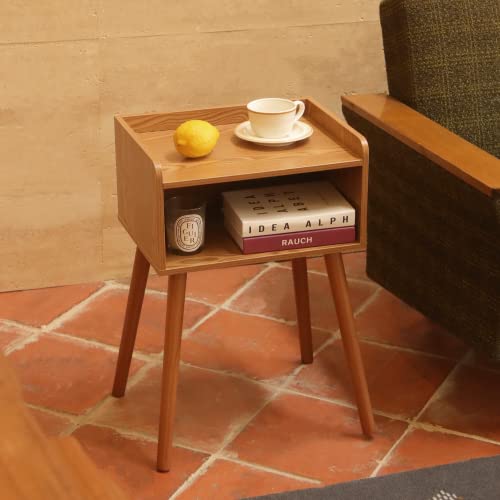 MaxSmeo Nightstand, Mid Century Modern Side Table Bedroom with Storage, Small End Bedside Table with Solid Wood Legs for Living Room, Office Small Spaces (Brown) - color: Modern Brown