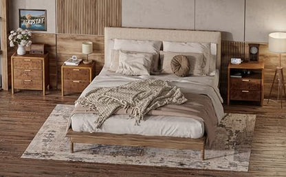 COZAYH Farmhouse Nightstand with 3 Drawer, Distressed Wood Rustic Accent Dresser, Burl Finish Bedside Table for Bedroom, Entryway, Fully Assembled, Brown - color: Dark Brown, size: 3 Drawer-No USB