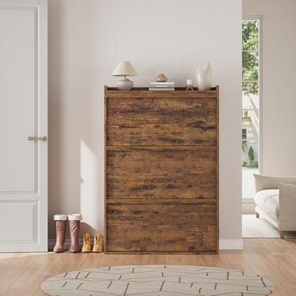 Garvee Shoe Cabinet with 3 Flip Drawers, Hidden Wood Shoe Cabinet,Freestanding Shoe Storage Cabinet with Adjustable Shelf for Entryway Hallwa, Living Room, Living Room, Brown - color: Rustic Brown
