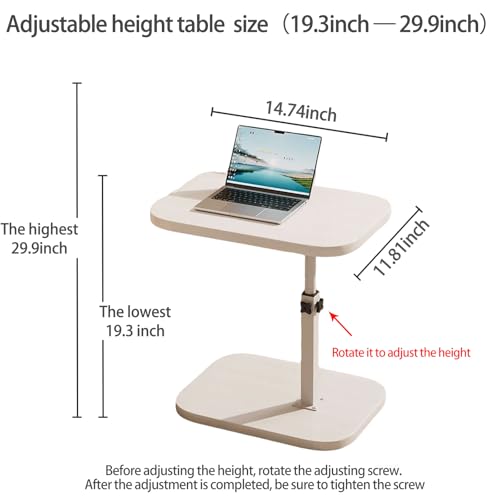Pedestal Adjustable C Shaped End Tables for Small Spaces Side Table，Desktop can Turn 360° and The Height of The Sofa Side Table can be Adjusted - color: White-height-adjustable Table-1pcs