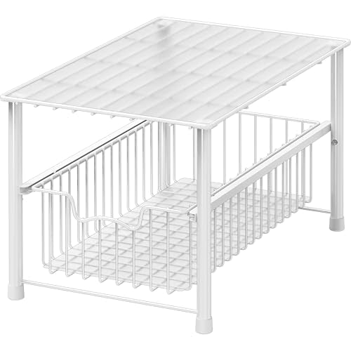 Simple Houseware Stackable Under Sink Cabinet Sliding Basket Organizer Drawer, White - color: White