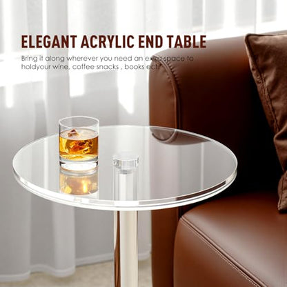 11.8" Round Clear Acrylic End Table - Modern Small Space Side Table for Living Room, Bedroom, Office, Outdoor | Sturdy, Easy to Install, Multi-Purpose - size: Large-11.8in