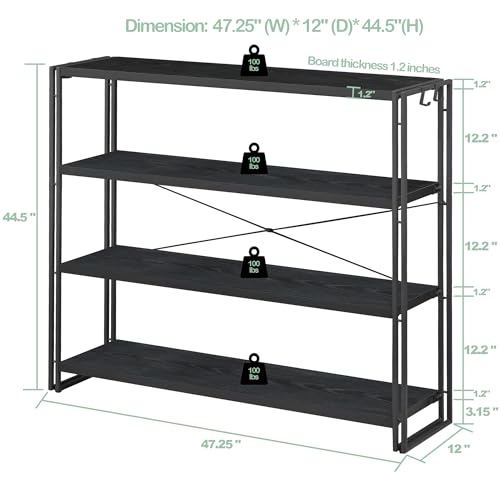 HCHQHS Bookshelf, 4-Tier Industrial Bookcase, Black Open Book Shelf, Freestanding Tall Bookshelves with Metal Frame - color: Black, size: 4-Tier (47"W x 44.5"H)