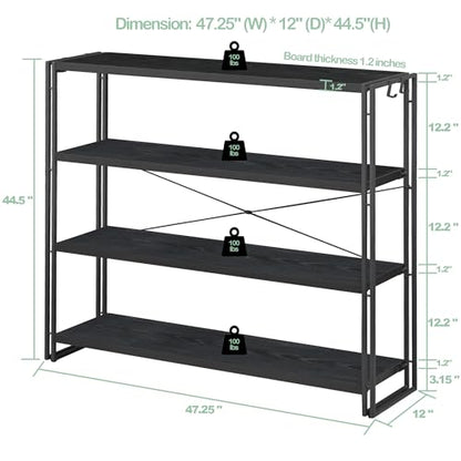 HCHQHS Bookshelf, 4-Tier Industrial Bookcase, Black Open Book Shelf, Freestanding Tall Bookshelves with Metal Frame - color: Black, size: 4-Tier (47"W x 44.5"H)