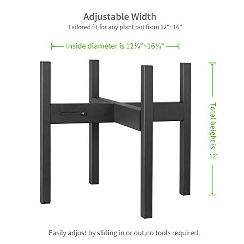 FaithLand Plant Stand, Adjustable Size Fits 12 13 14 15 16 Inches Large Plant Pot, Metal Planter Stand, Mid Century Expandable Plant Holder Indoor Outdoor, Adjustable Width: 12”-16.1” - Easy Assembly - size: Fits all pots between 12" and 16"