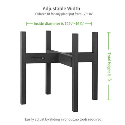 FaithLand Plant Stand, Adjustable Size Fits 12 13 14 15 16 Inches Large Plant Pot, Metal Planter Stand, Mid Century Expandable Plant Holder Indoor Outdoor, Adjustable Width: 12”-16.1” - Easy Assembly - size: Fits all pots between 12" and 16"
