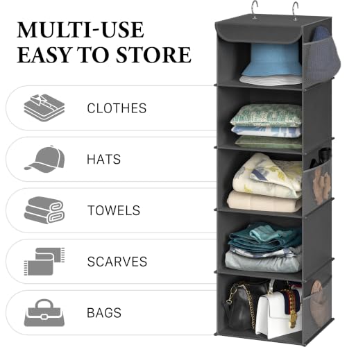 Simple Houseware 5 Shelf Hanging Closet Organizer, Dark Gray - color: Dark Gray, size: 5 Shelf