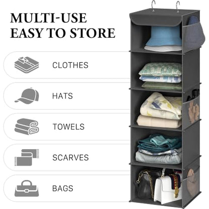 Simple Houseware 5 Shelf Hanging Closet Organizer, Dark Gray - color: Dark Gray, size: 5 Shelf