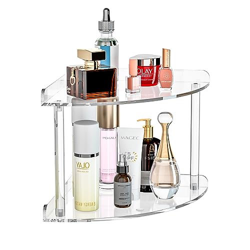 Sezanrpt 2 Tier Acrylic Corner Shelf Organizer Storage 9.5x9.5x8 Inch, Transparent Countertop Corner Shelf for Bathroom, Kitchen, Bedroom, Office, Study Room - color: Clear, size: 9.4x9.4x8.3 Inch