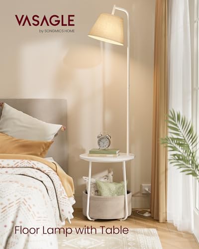 VASAGLE LILEA Collection - Small Round Side End Table, Contemporary Nightstand with Fabric Basket, Matte White ULFL004WC01S