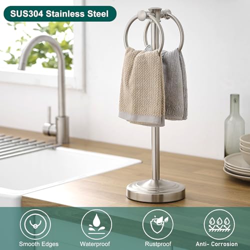 Hoimpro 17" Brushed Nickel Standing Towel Rack Bracket, Double Towel Ring Hand Towel Free Stand Holder Bathroom Hardware Accessories Set, Towel Bar for Bathroom Vanities and Kitchen Countertops - color: Brushed Nickel