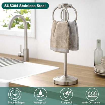 Hoimpro 17" Brushed Nickel Standing Towel Rack Bracket, Double Towel Ring Hand Towel Free Stand Holder Bathroom Hardware Accessories Set, Towel Bar for Bathroom Vanities and Kitchen Countertops - color: Brushed Nickel