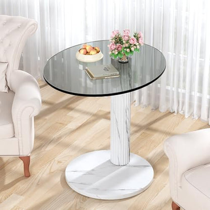 Hooseng Glass Round Coffee Table End Table, 22-Inch Modern Tempered Transparent Glass Top,Perfect for Living Room,Cafe,Home,and Office(White) - color: White