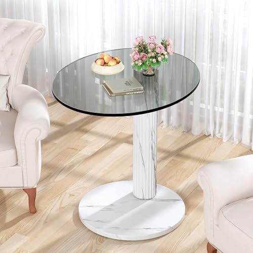 Hooseng Glass Round Coffee Table End Table, 22-Inch Modern Tempered Transparent Glass Top,Perfect for Living Room,Cafe,Home,and Office(White) - color: White