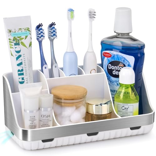 GFWARE Toothbrush Holders for Bathrooms Countertop Organizer - Kids Electric Toothbrush and Toothpaste Holder Detachable 7 Slots Tooth Brush Organization Bathroom Accessories Storage Vanity, Silver - color: Silver