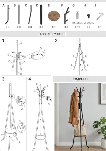 Simple Houseware Freestanding Coat Rack with Shelf, 9 hooks, Black - color: Black, style: Modern