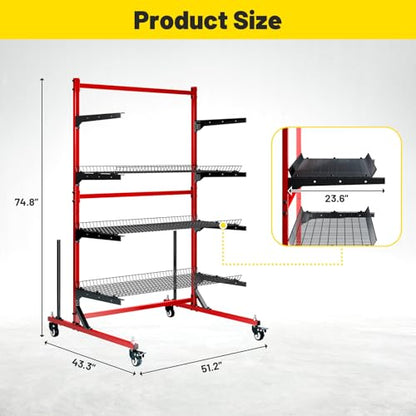 Heavy Duty Parts Management Cart, Auto Body Rolling Parts Storage Shelves, 3 Shelf Rack with Wheels, Wire Shelving Car Tools for Workshop Garage Auto Repair Shop
