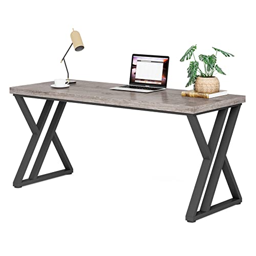 LITTLE TREE 55 Inch Large Simple Industrial Computer Desk Study Writing Table Home Office Workstation,Grey - color: Grey+black