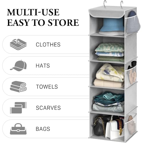 Simple Houseware 5 Shelf Hanging Closet Organizer, Gray - color: Grey, size: 5 Shelf